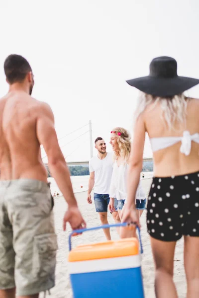 Группа Привлекательных Молодых Людей Наслаждающихся Пляже Пикнике — стоковое фото