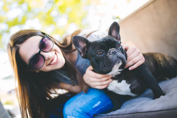 Cute Teenager Girl Enjoying Outdoors Cafe Bar Together Her Adorable — Stock Photo, Image