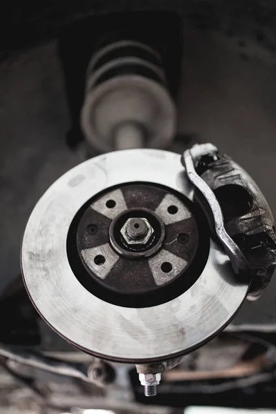 Menutup Tembakan Dari Disk Rem Mobil Konsep Terkait Mekanika Mobil — Stok Foto
