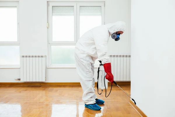 Exterminador Trabalho Desgaste Pulverização Pesticida Inseticida Com Pulverizador — Fotografia de Stock