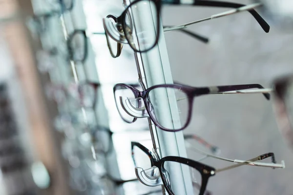 Eyeglasses frames in optical store.