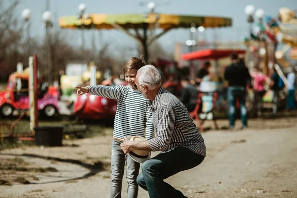 Grandfather Grandson Having Fun Spending Good Quality Time Together Amusement — Stock Photo, Image