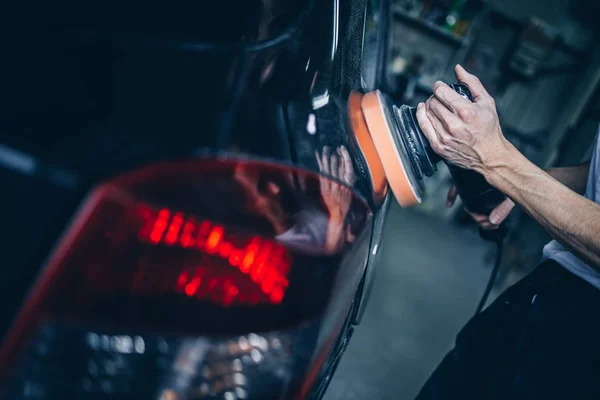 Auto Automóvel Carro Veículo Detalhando Polonês Polimento Limpo Lustro Cinza — Fotografia de Stock