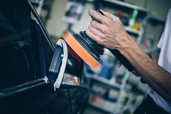 Auto Automóvel Carro Veículo Detalhando Polonês Polimento Limpo Lustro Cinza — Fotografia de Stock