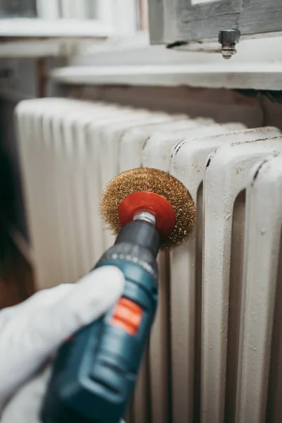 Beautiful Diligent Middle Age Handy Woman Renovating Her Old Home — Stock Photo, Image