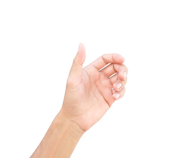 Man Hands Holding Something White Background Product Advertising Concept — Stock Photo, Image