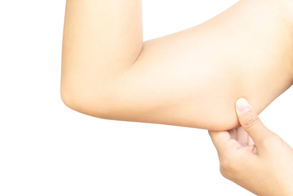 Primer Plano Mano Mujer Que Comprueba Parte Superior Del Brazo — Foto de Stock