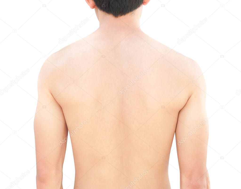 Closeup back of man on white background beauty healthy skin care concept