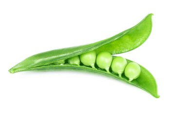 Beyaz arka plan üzerinde sağlıklı gıda kavramı izole portre taze yeşil bezelye