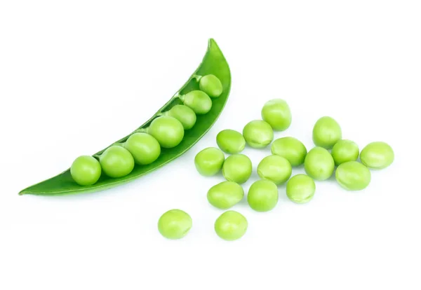 Zbliżenie Świeży Zielony Groszek Białym Tle Białym Tle Zdrowe Jedzenie — Zdjęcie stockowe