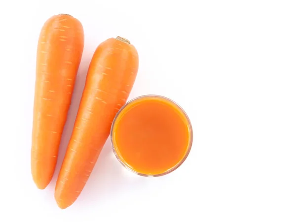 Primer Plano Ver Vaso Jugo Zanahoria Zanahoria Fresca Aislado Sobre — Foto de Stock