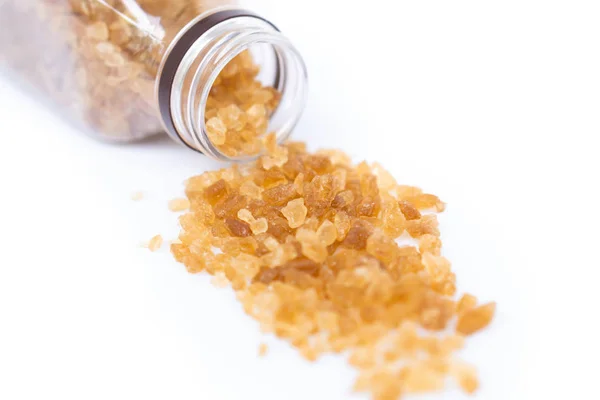 Closeup Brown Sugar Bottle White Background Healthy Concept Selective Focus — Stock Photo, Image