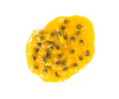 Closeup top view passion fruit seed on white background, fruit for healthy concept clipart