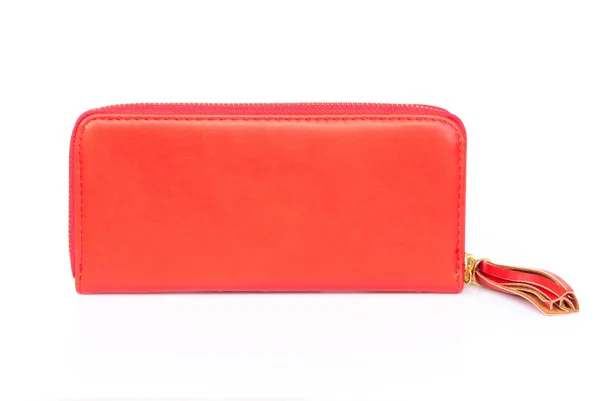Nahaufnahme Moderne Rote Frauen Brieftasche Mode Auf Weißem Hintergrund — Stockfoto