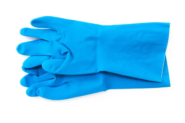 白い背景に、労役場コンセプトにクリーニングのための青いゴム手袋 — ストック写真