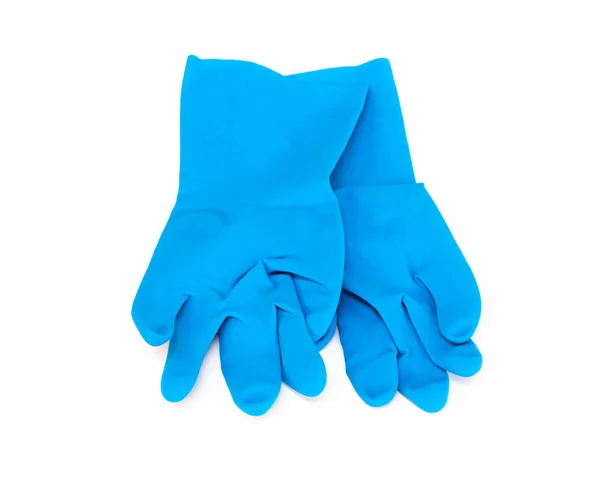 Сині гумові рукавички для прибирання на білому тлі, концепція робочого будинку — стокове фото