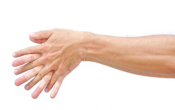 Мужская рука с венами крови на белом фоне, здравоохранение — стоковое фото