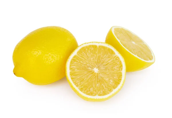 Closeup fatia de frutas de limão fresco isolado em fundo branco, comida e conceito saudável — Fotografia de Stock