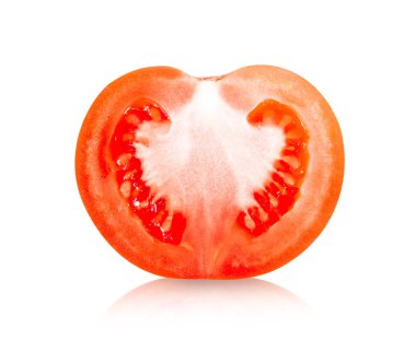 Beyaz arka planda izole edilmiş taze domates, çiğ yiyecek.