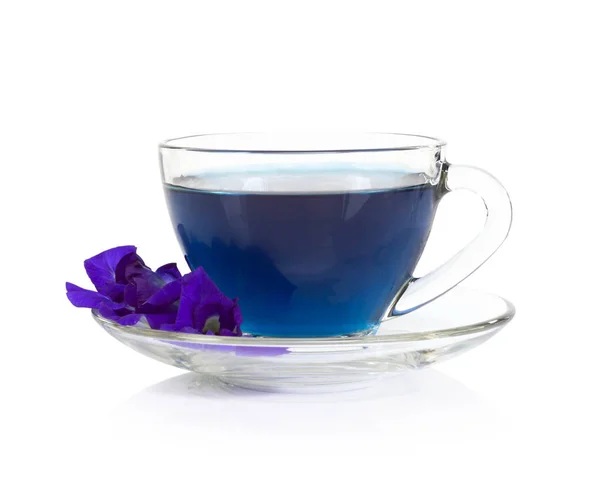 Glass of butterfly pea juice on white background, herb and medical concept — Stock Photo, Image