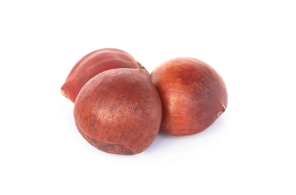 Closeup top view horse chestnuts isolated on white background,  healthy food concept — Stock Photo, Image