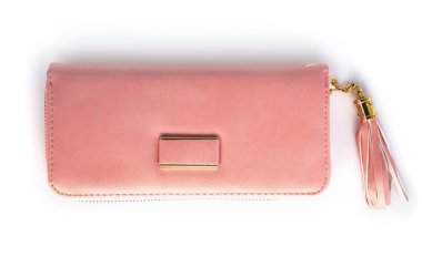 Beyaz arka plan üzerinde Closeup modern pembe renkli kadın cüzdan