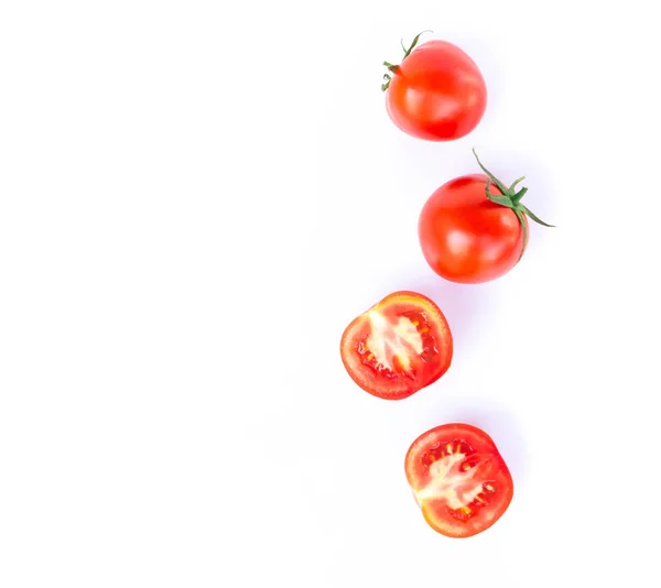 Draufsicht, frische Tomaten isoliert auf weißem Hintergrund, Rohkost — Stockfoto