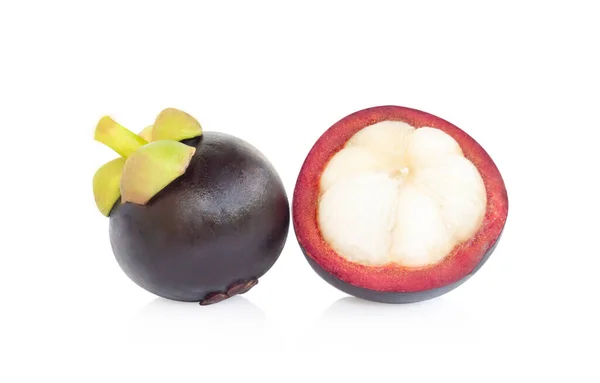 Frutas Frescas Mangostão Isoladas Sobre Fundo Branco — Fotografia de Stock