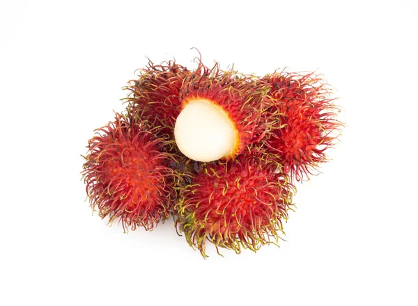 Fresh Ripe Rambutan Tropical Fruit Isolated White Background — Stock Photo, Image