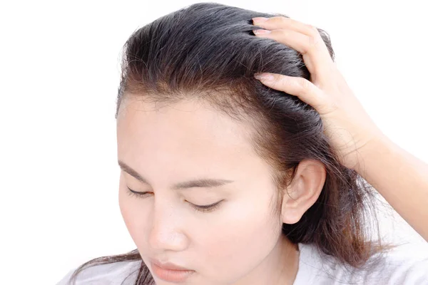 Женщина Серьезная Проблема Выпадения Волос Здоровья Шампуня Косметики Концепция Продукта — стоковое фото