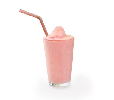 Beyaz arka planda kapalı çilekli smoothie, seçici odak