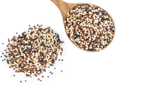 Quinoa Trä Sked Isolerad Vit Bakgrund Hälsovård Koncept — Stockfoto