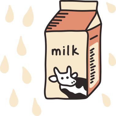 Süt Damlacıkları Vektör İllüstrasyonlu Şirin Süt Kutusu