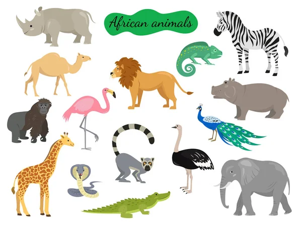 Set Animali Africani Sfondo Bianco Illustrazione Vettoriale — Vettoriale Stock