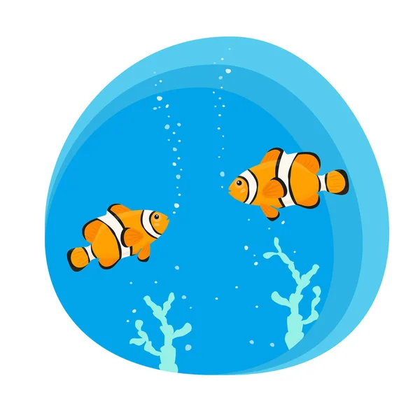 Lindos Peces Payaso Sobre Fondo Azul Ilustración Vectorial — Vector de stock