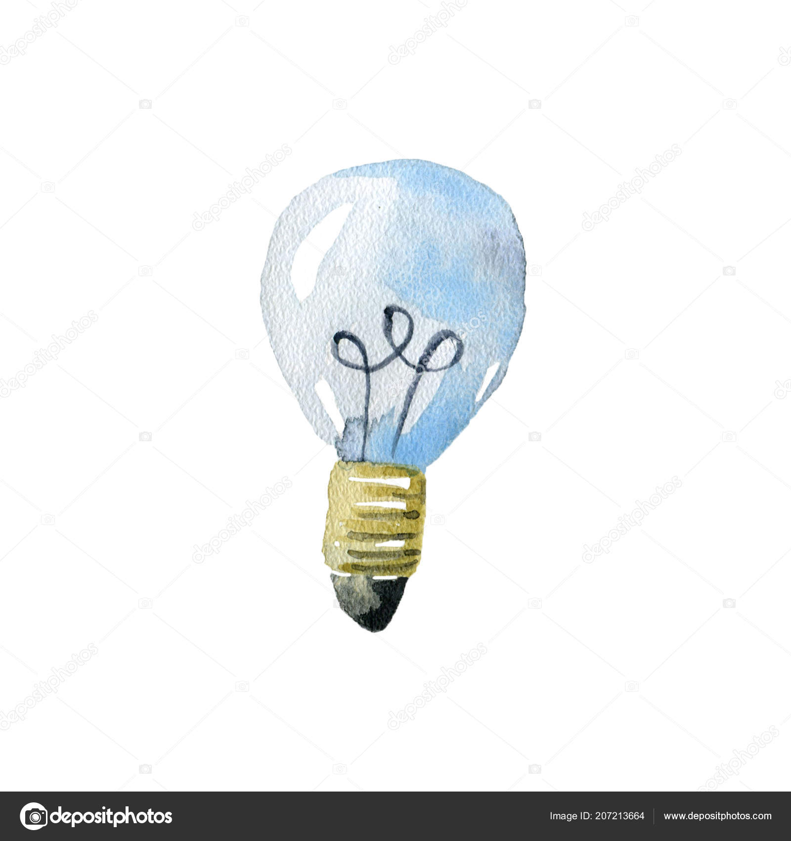 白色背景上的灯泡手绘水彩插图——图库图片© oldmillionka.gmail.com #207213664, image size:1600x1700