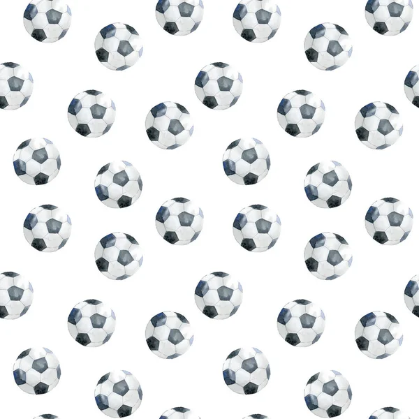 Vzor Bezešvé Fotbalové Míče Ručně Tažené Akvarel Ilustrace — Stock fotografie