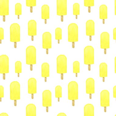 Dikişsiz desen renkli dondurma ile. El suluboya resim çekilmiş.