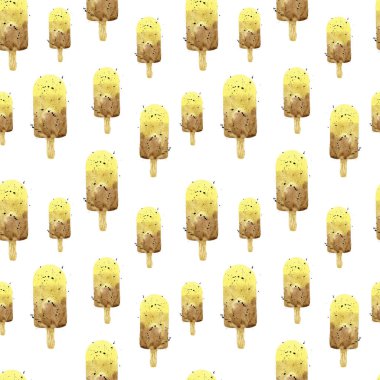 Dikişsiz desen renkli dondurma ile. El suluboya resim çekilmiş.