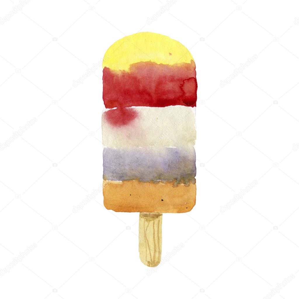 Colorful ice cream. Hand drawn watercolor illustration.