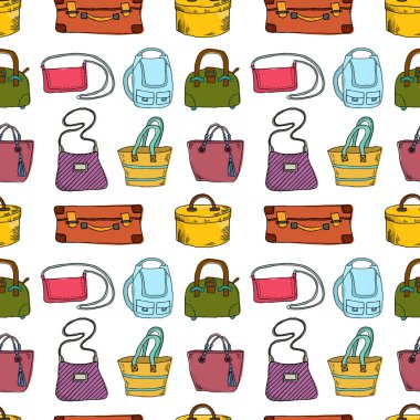 Bavul ve çanta ile Seamless modeli. Vektör çizim.