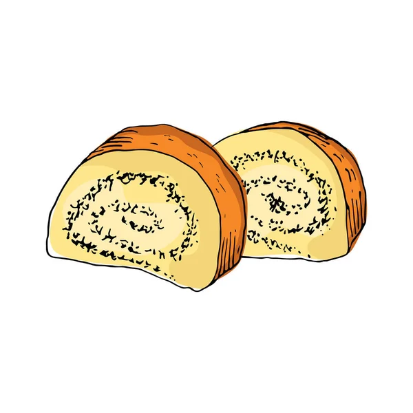 Broodje Met Maanzaad Witte Achtergrond Vectorillustratie — Stockvector
