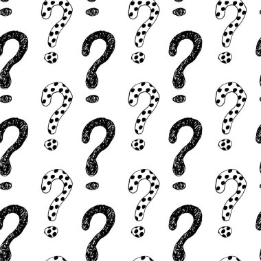 El ile Seamless modeli soru işaretleri çizilmiş. Vektör çizim.