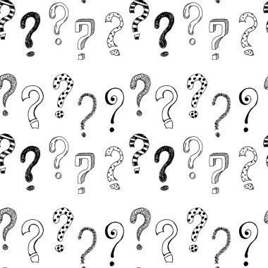 El ile Seamless modeli soru işaretleri çizilmiş. Vektör çizim.