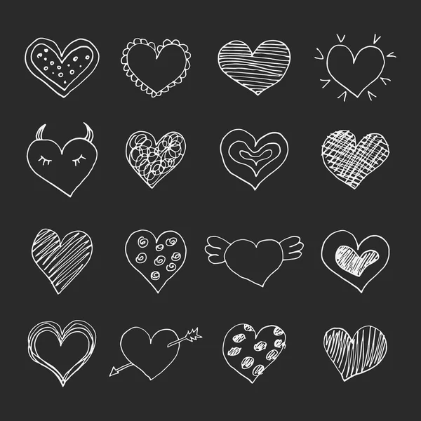 Conjunto Bocetos Dibujados Mano Corazones Ilustración Vectorial — Vector de stock