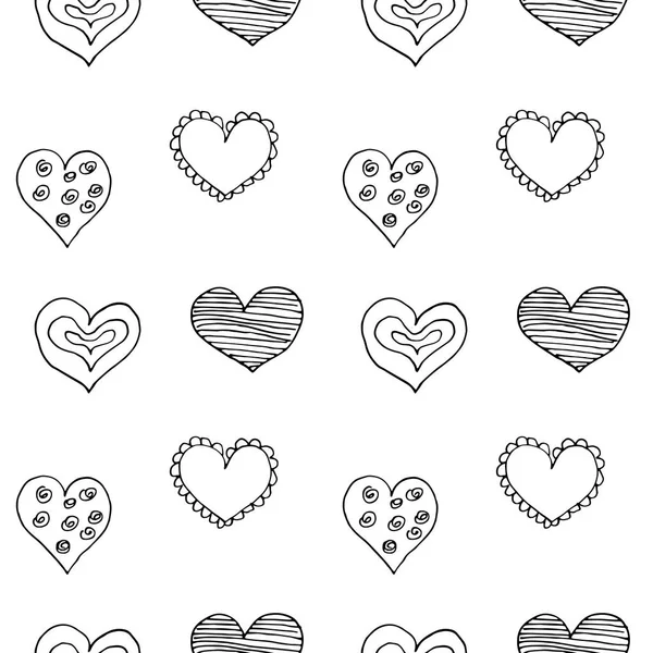 Seamless Pattern Sketch Hand Drawn Hearts Vector Illustration — Stock Vector