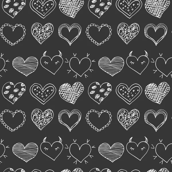 Seamless Pattern Sketch Hand Drawn Hearts Vector Illustration — Stock Vector