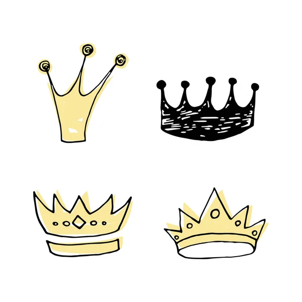 Set Sketch Hand Drawn Crowns Vector Illustration — Stock Vector