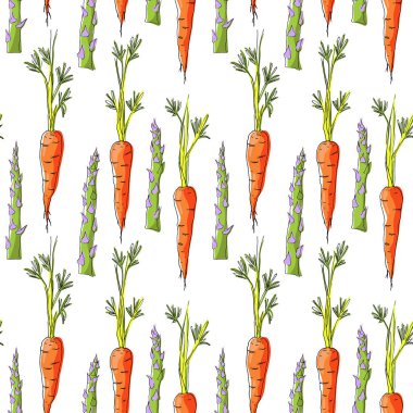 Kuşkonmaz ve havuç ile Seamless modeli. Vektör çizim.