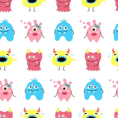 Çizgi film canavarlar ile Seamless modeli. Vektör çizim.